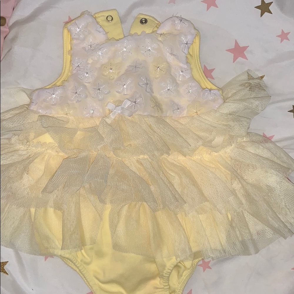 Yellow and white tutu onesie
